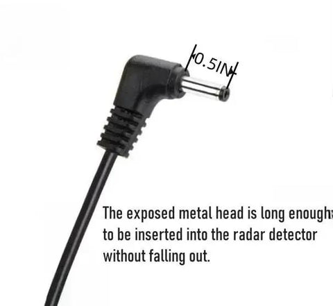 Close-up of the 0.5-inch DC3.5 connector of Radar Detector Power Cord For Cobra, Uniden, Whistler And More