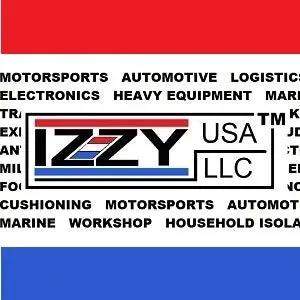 Logo of IZZY USA LLC, featuring bold text, surrounded by industry-related words, in red, white, and blue colors.