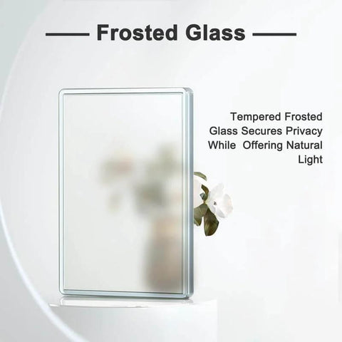 Frosted Glass Interior Door Slab 28 By 80 Inches Shaker Style Prebuilt Panel with tempered glass, white prefinished surface.