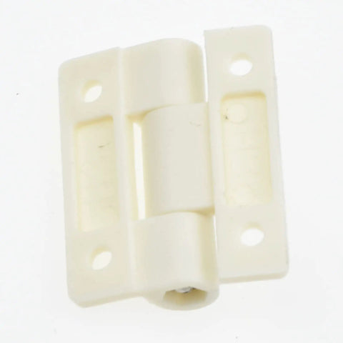 Two Pack Folding Door Hinge Set With Serious Damping And No Fuss Install Adjustable Stop Torque Buffer And Positioning For Cabinets Or Closets 72x56x19mm White Plastic Hinge Pre Drilled Countersunk Holes, front view