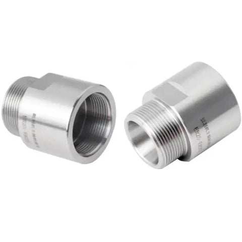 Two-piece silver metal spindle adapter sleeve pair with external threads for ER collets