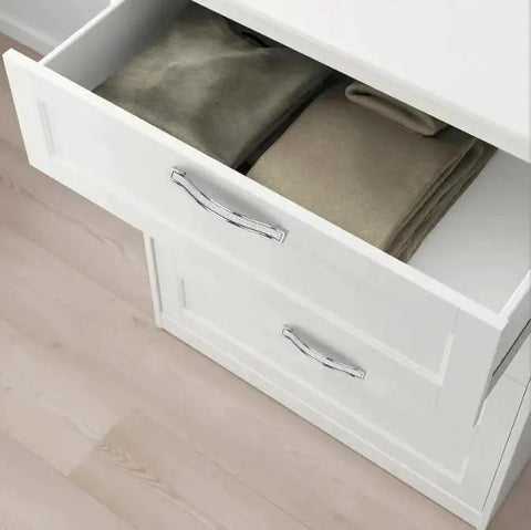 Open drawer with Bling Crystal Door And Drawer Pulls Knobs Set 6 Pack Modern European Style Square Rhinestone Handles, silver tone.
