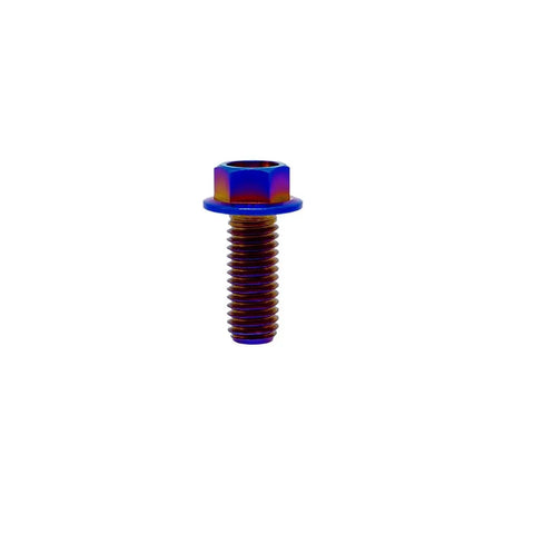 Titanium Flange Hex Head Bolts M6x1.0x13mm Burnt Blue 6AL4V aerospace grade Ti bolts, single bolt shown.