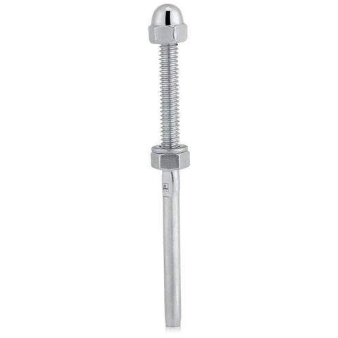Stainless Steel Cable Tensioner Fitting With Threaded Stud For 1/8 Inch Railings, featured in polished metal with threaded design.
