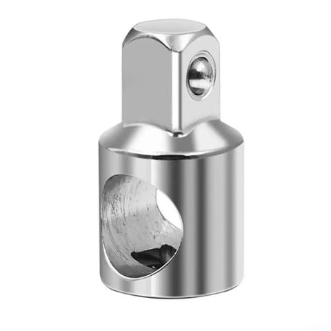 Chrome-plated socket adapter converting 3/8in to 1/2in with square drive for ratchets