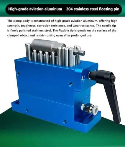 Heavy Duty Universal Stainless Steel Fixture Clamp For CNC Machining And Inspection with 6mm pins, side view.
