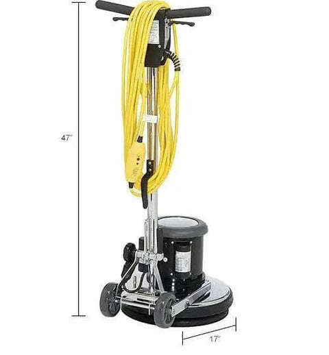 Corded Low Speed Floor Machine, 17 Inch Cleaning Path, Stainless Steel Construction, Heavy Duty 1.5 HP Motor, 50 Foot Safety Power Cord
