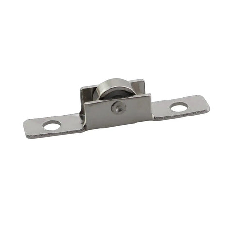 12 Pack Sliding Door Window Pulley Wheel 43x7mm Silver Universal Metal Roller for cabinets, drawers, wear resistant nickel plated steel front view.