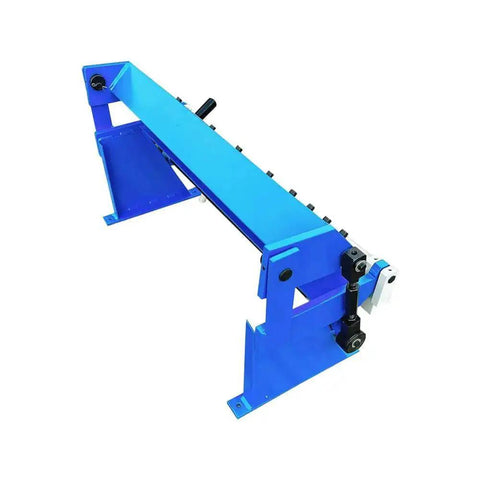24 Inch Pan And Box Brake For Metalworking Bends Up To 20 Gauge Mild Steel 1 Millimeter With Removable Fingers in blue, side angle