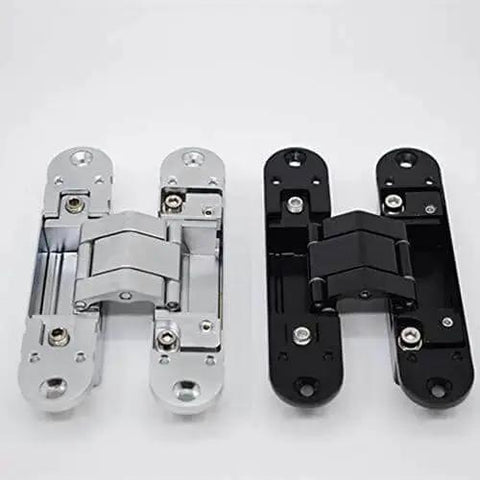 Premium Zinc Alloy Hidden Three Dimensional Adjustable Door Hinge For Cabinets And Closets in silver and black colors