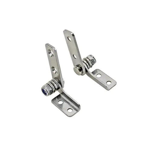 Stainless steel damping hinge pair with adjustable torque stop and mounting brackets with holes
