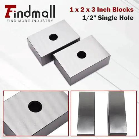 Matched Pair One By Two By Three Inch Machinist Block Set With Half Inch Through Hole Hardened Steel Ground To RC 55 60