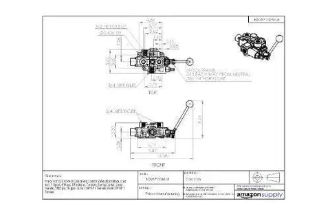 Technical drawing of Open Center Monoblock Directional Control Valve With 1 Spool 4-Way 3-Position for open-center systems.