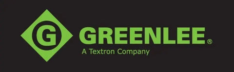 Greenlee logo, a Textron company, in green text and symbol on black background