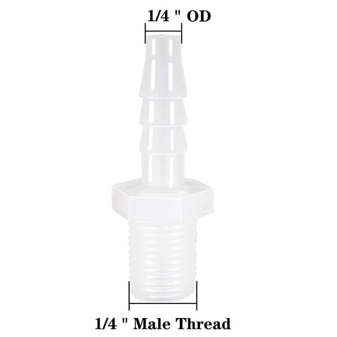 White plastic hose barb fitting 1/4 in barb to 1/4 in NPT male, pack of 5