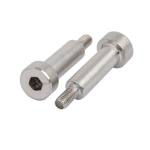 5 Pack 304 Stainless Steel Hex Socket Shoulder Bolts, 5mm Shoulder Diameter, 15mm Shoulder Length, shown close-up