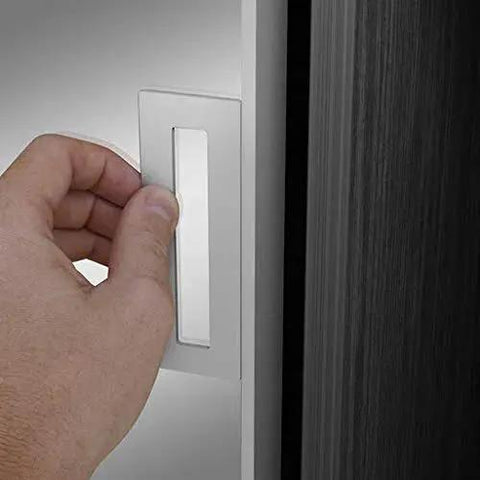 Sliding Aluminium Barn Door Handle With Self Adhesive Edge For Pocket Closet Doors Complete Kit Two Pack Silver Screwless Peel And Stick Installation No Drilling Required Easy Fit On Cabinets Windows Drawers And Furniture being installed by hand