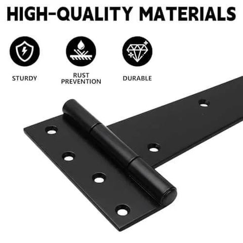 Four Piece 12 Inch Heavy Duty Door Hinges In Wrought Iron For Shed Doors Barn Doors And Fence Gates Rust Resistant T Hinges black hinge