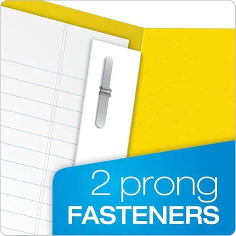 Two Pocket Folders With Fasteners Yellow Letter Size 25 Per Box 135 Sheet Capacity Built In Two Prong Fasteners For Three Hole Punch Papers
