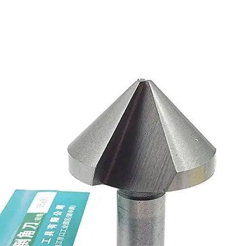 35mm 90 Degree Chamfer Drill End Mill Cutter HSS Straight Shank Pro Grade Deburring and Countersink Tool with Three Edge Cutting for Stainless Steel and Die Steel Chamfering Bit Expand Hole Drill close-up view