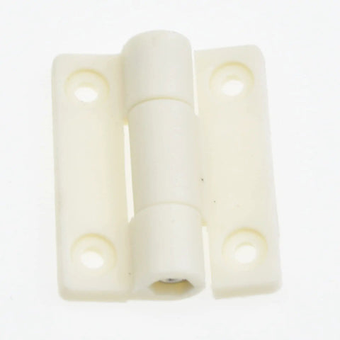 Two Pack Folding Door Hinge Set With Serious Damping And No Fuss Install Adjustable Stop Torque Buffer And Positioning For Cabinets Or Closets 72x56x19mm White Plastic Hinge Pre Drilled Countersunk Holes, front view