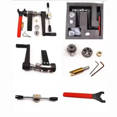 Waterjet Coning and Threading Tool Kit for One Quarter and Three Eighths Inch High Pressure Tubing, tools and components displayed