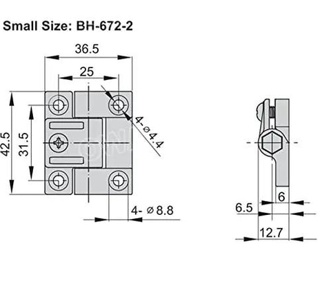 Technical diagram of Two Pack Adjustable Torque Hinge With 0-0.8 Nm Symmetric Torque For Electronics Boxes And Pochade Boxes