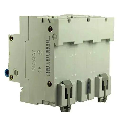 Side view of Heavy Duty 100 Amp DIN Rail Circuit Breaker, 480V AC / 60V DC, 3 Pole, Trip Curve C, UL 1077, screw clamp wiring