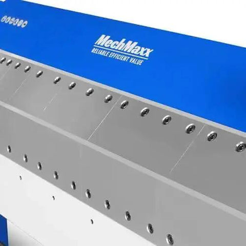 Close-up of 50 Inch Foot Clamp Pan And Box Brake For Sheet Metal Folding, Heavy Duty Industrial Metal Bender, featuring segmented fingers