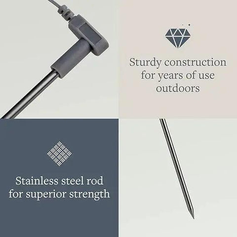 Outdoor Grounding Rod Kit with 40FT Conductive Cord Copper Earthing Stake for Grounding Sheets Mats Pillowcases No Outlet Required with close-up of stainless steel rod and connector.