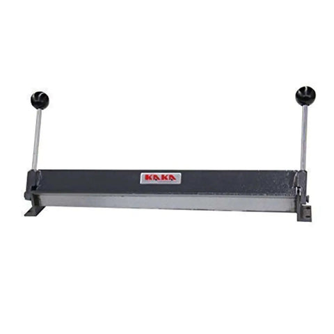 Portable 18-Inch Sheet Metal Brake for 18-Gauge Mild Steel, shown with adjustable 0-90 degree bend and lightweight gray aluminum frame.