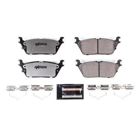 PowerStop rear brake pads Z36 carbon-ceramic kit with installation hardware for Ram 1500 (2019–25) and Wagoneer/Grand Wagoneer (2022–25), four pads.