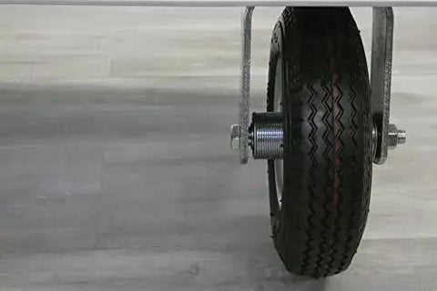 Side view of 8 Inch Pneumatic Caster Wheel With Swivel Plate And Ball Bearing Steel Hub Five Eighths Inch Bore 220 Pound Load Capacity.