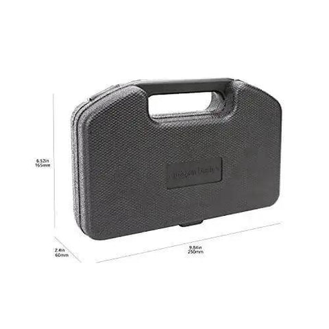 Carrying case for Bi-Metal Hole Saw Kit 9-Piece With High Speed HSS Cutters, dimensions labeled, designed for carpentry and construction.