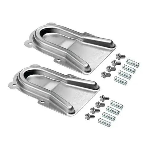 Caster Positioning Chocks 28-200 For Kitchen Equipment, Pack Of 2, shown with installation hardware on a white background