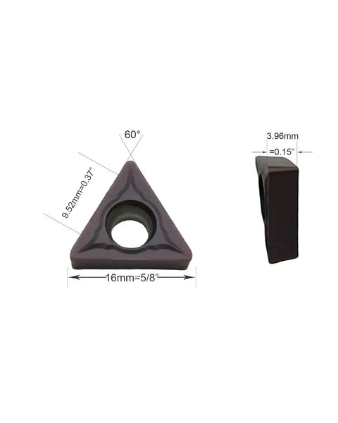 Pro Grade Linzuan 20 Pcs Carbide Inserts Set For Metal Cutting TCMT32.51 TCMT32.52 front and side view with dimensions