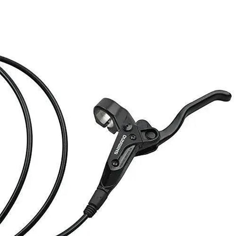 Shimano MT200 hydraulic disc brake lever with hose, black, close-up view