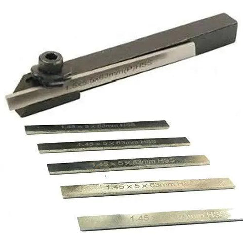 Pro Mini Parting Tool Holder With Six HSS Blades For Mini Lathes 8mm Shank Ideal For Hobbyists And Professionals Durable Ridged Clamping Precise Cut Off Fits Small Workshop Projects And Tight Spaces