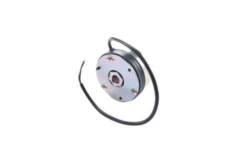 Front view of forklift electromagnetic brake with round metal housing and wiring, 48V.