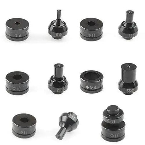 Set of various sizes of replacement hydraulic round dies for CH60 punching machine, including 5.5mm, shown on white background.