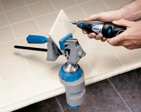 Hands using 3 in 1 Multi Vise Attachment for Dremel Rotary Tool Stationary Vise Standalone Clamp and Tool Holder With 360 Degree Rotation