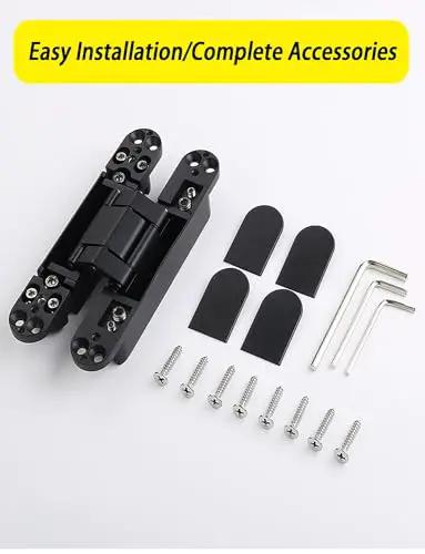 3 Pack Adjustable 180 Degree Silent Concealed Hinges In Black For Wooden Folding And Invisible Doors Hidden Cross Hinges 7 X 1.1 In 17.7 X 2.8 Cm Sleek Quiet Easy Fit Door Hardware Solution with complete accessories