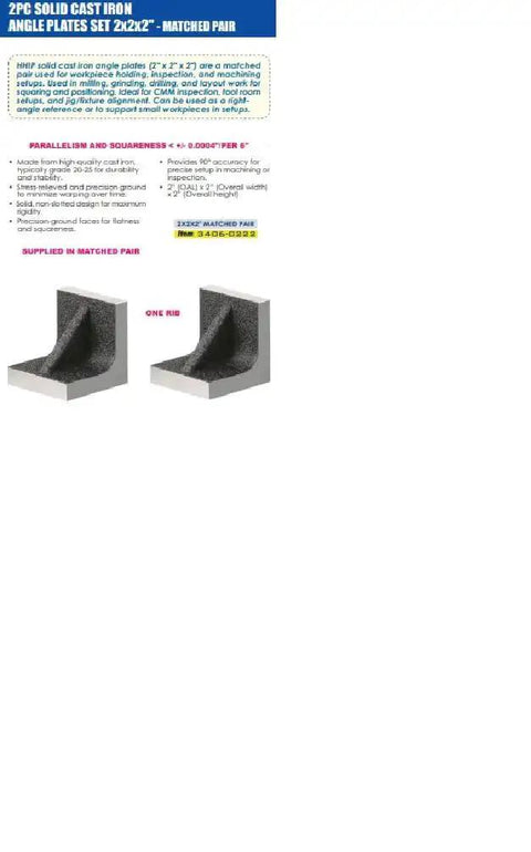 Two Inch Solid Cast Iron Angle Plates Matched Pair for Pro Grade Workholding 2 in by 2 in square with 2 in height shown
