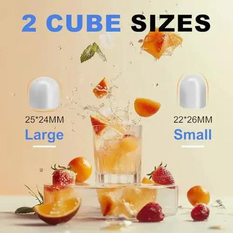 Portable Countertop Ice Maker With Handle 9 Cube Ice In 6 Minutes Auto Clean, two ice cube sizes with fruit and glass