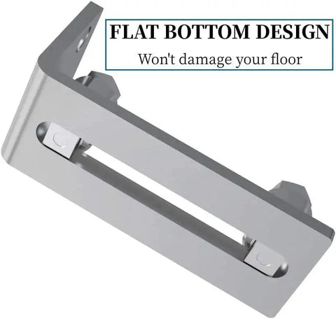 Scratch Resistant Stainless Steel Flush Mount Stay Roller Floor Guide For Doors Up To Two And One Eighth Inches Thick With Flat Bottom Design Keeps Floors Free Of Grooves And Provides Easy Wall Mount Installation With Included Screws And Hardware showing the flat bottom design.