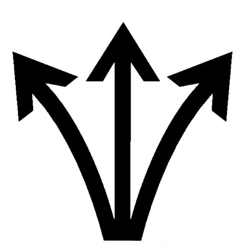 Three black arrows pointing upward, diverging from a single point at the bottom.