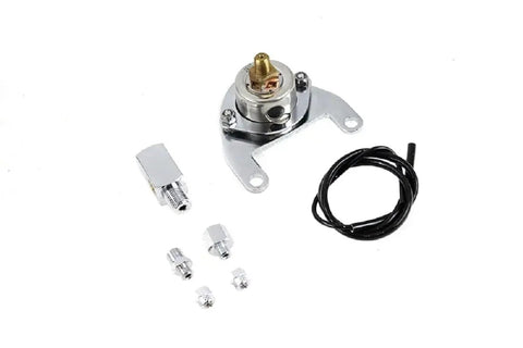 Twin Cam Oil Pressure Gauge Kit For Harley Davidson 99 And Later Bikes with chrome mount, fittings, and black nylon line by V Factor 85213