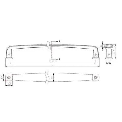 Technical drawing of Charlemagne Collection Brushed Oil-Rubbed Bronze 3 3/4 Inch Center-To-Center Cabinet and Drawer Pull Handle.