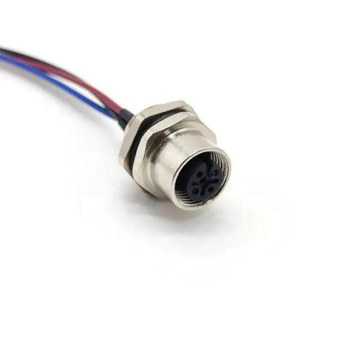 M12 5 Pin Female Connector Cable A Coded Straight Back Mount Waterproof Aviation Socket IP67 Sensor Receptacle