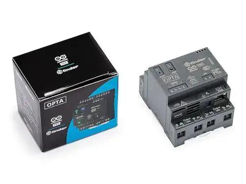 Opta Lite Industrial IoT Controller and packaging with digital I/O, analog inputs, Modbus support, and edge computing for automation